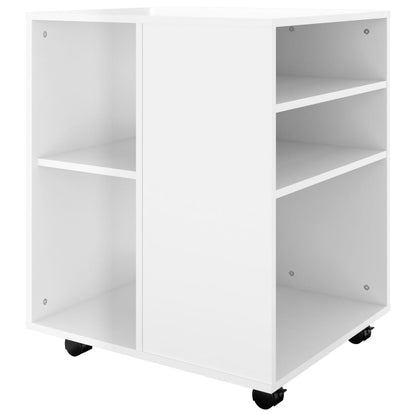 Mobiletto con Ruote Bianco Lucido 60x53x72 cm Legno Multistrato