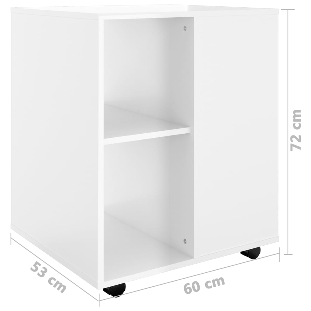 Mobiletto con Ruote Bianco Lucido 60x53x72 cm Legno Multistrato