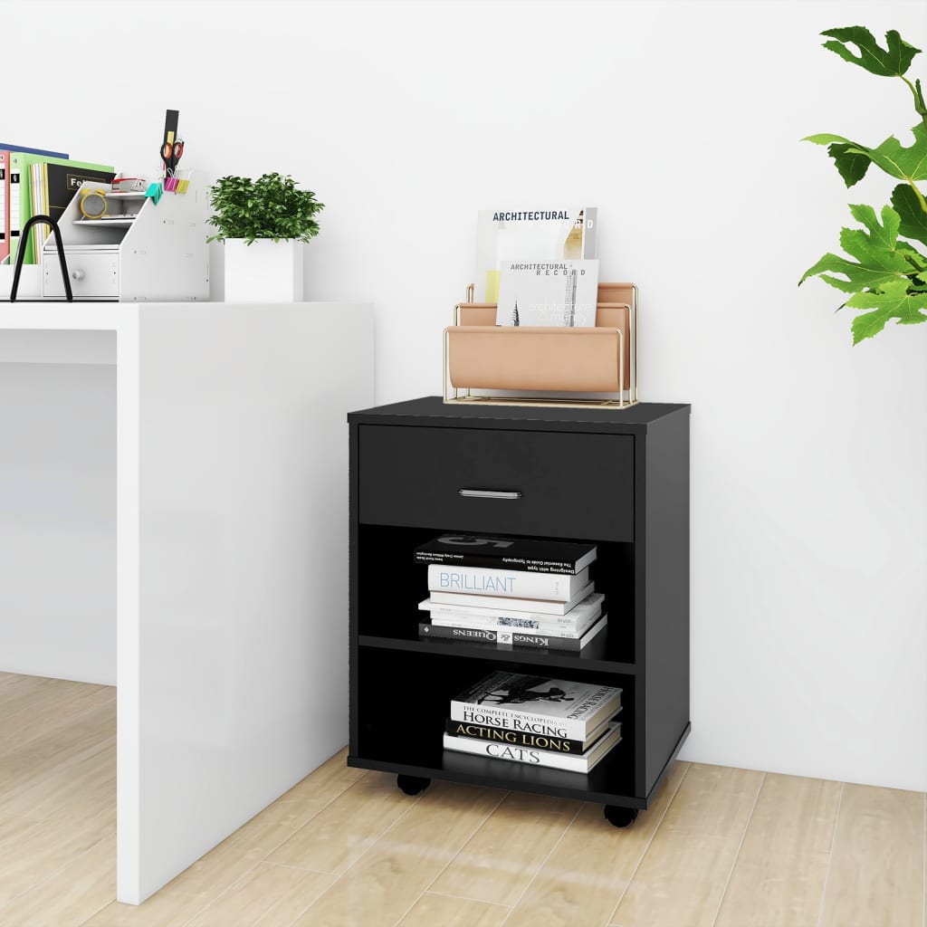 Mobiletto con Ruote Nero 46x36x59 cm in Legno Multistrato - homemem39