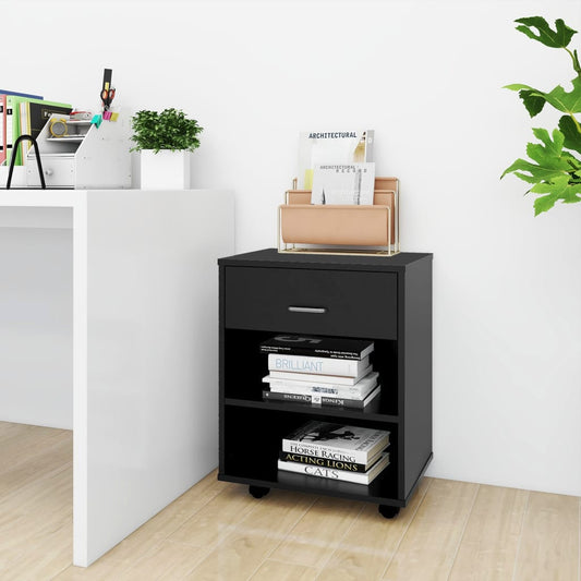 Mobiletto con Ruote Nero 46x36x59 cm in Legno Multistrato - homemem39
