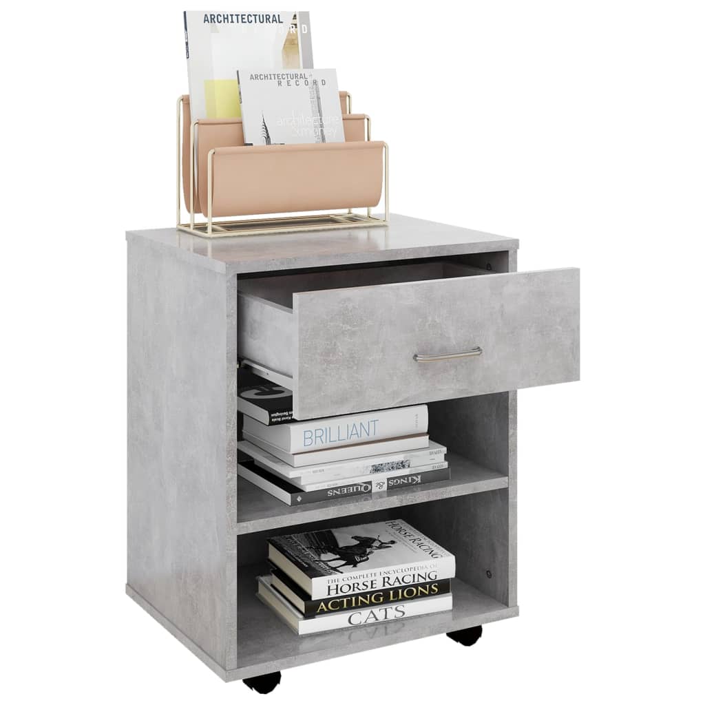 Mobiletto con Ruote Grigio Cemento 46x36x59cm Legno Multistrato - homemem39
