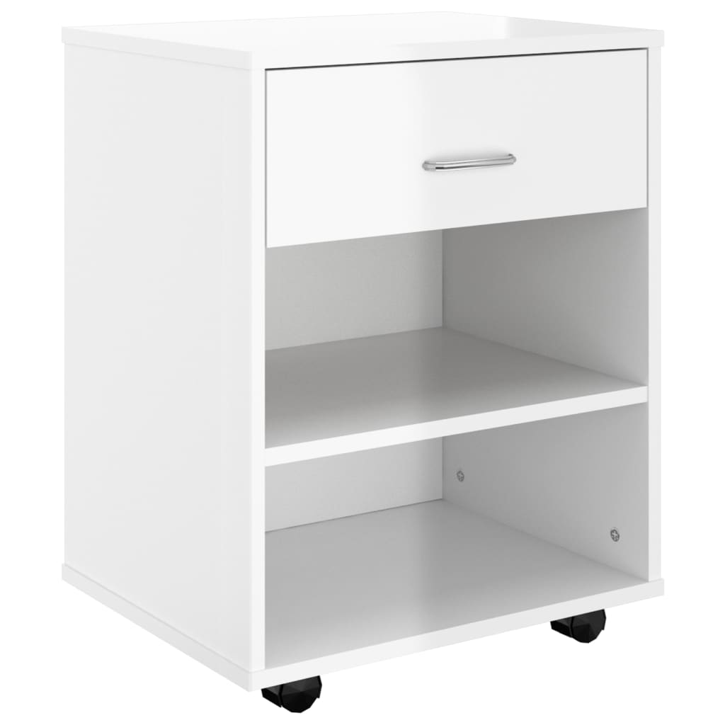 Mobiletto con Ruote Bianco Lucido 46x36x59 cm Legno Multistrato - homemem39