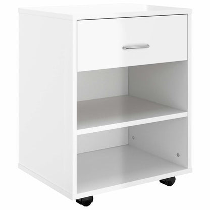 Mobiletto con Ruote Bianco Lucido 46x36x59 cm Legno Multistrato