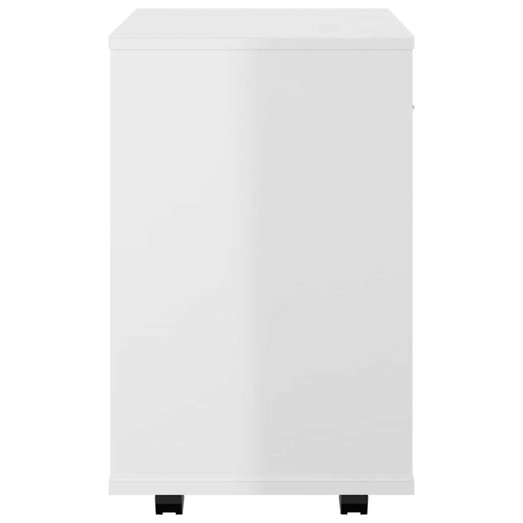 Mobiletto con Ruote Bianco Lucido 46x36x59 cm Legno Multistrato