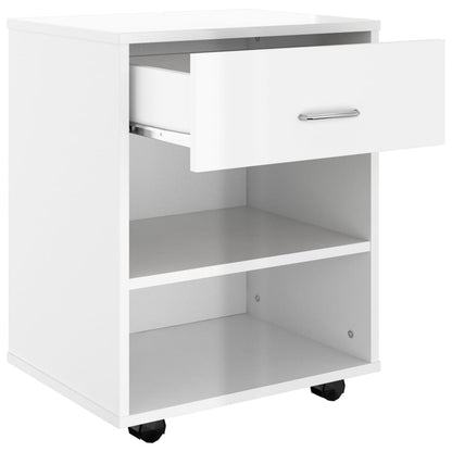 Mobiletto con Ruote Bianco Lucido 46x36x59 cm Legno Multistrato - homemem39