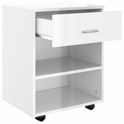 Mobiletto con Ruote Bianco Lucido 46x36x59 cm Legno Multistrato