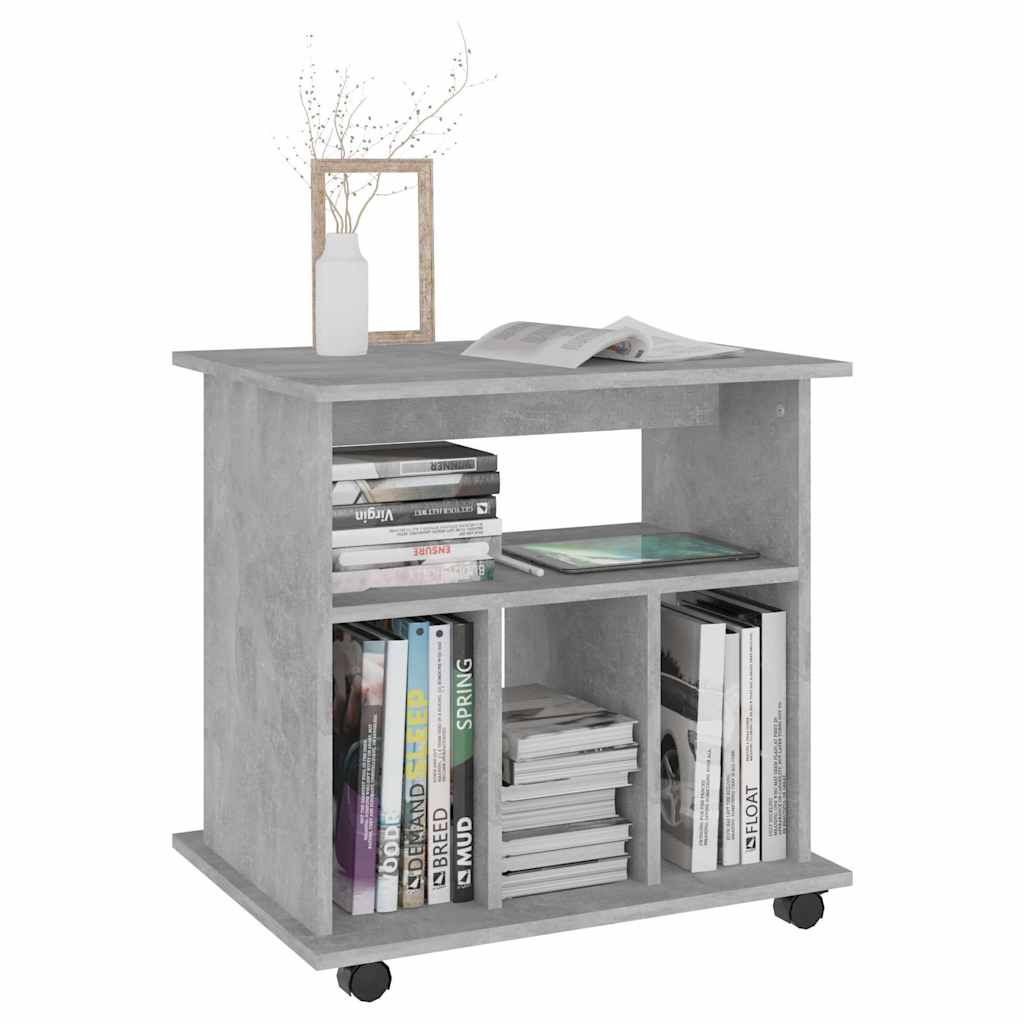 Mobiletto con Ruote Grigio Cemento 60x45x60cm Legno Multistrato