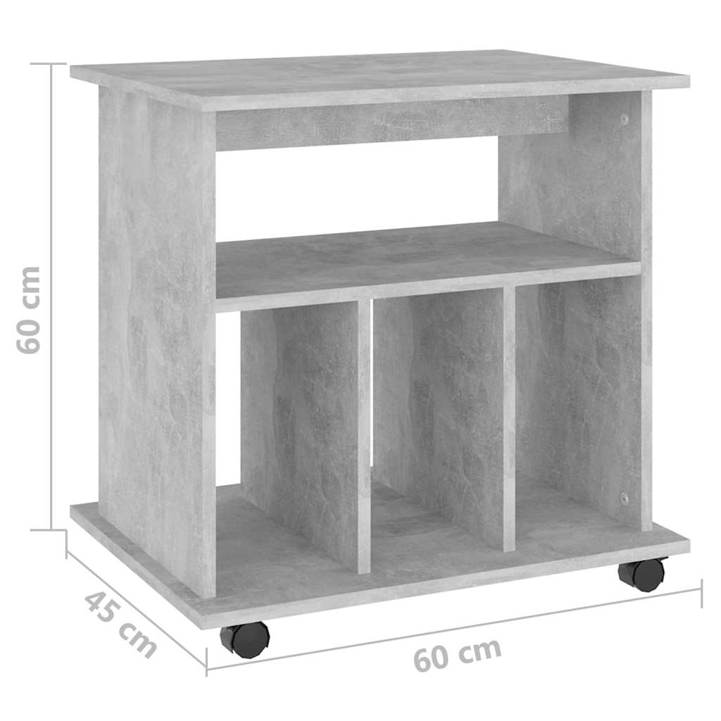 Mobiletto con Ruote Grigio Cemento 60x45x60cm Legno Multistrato