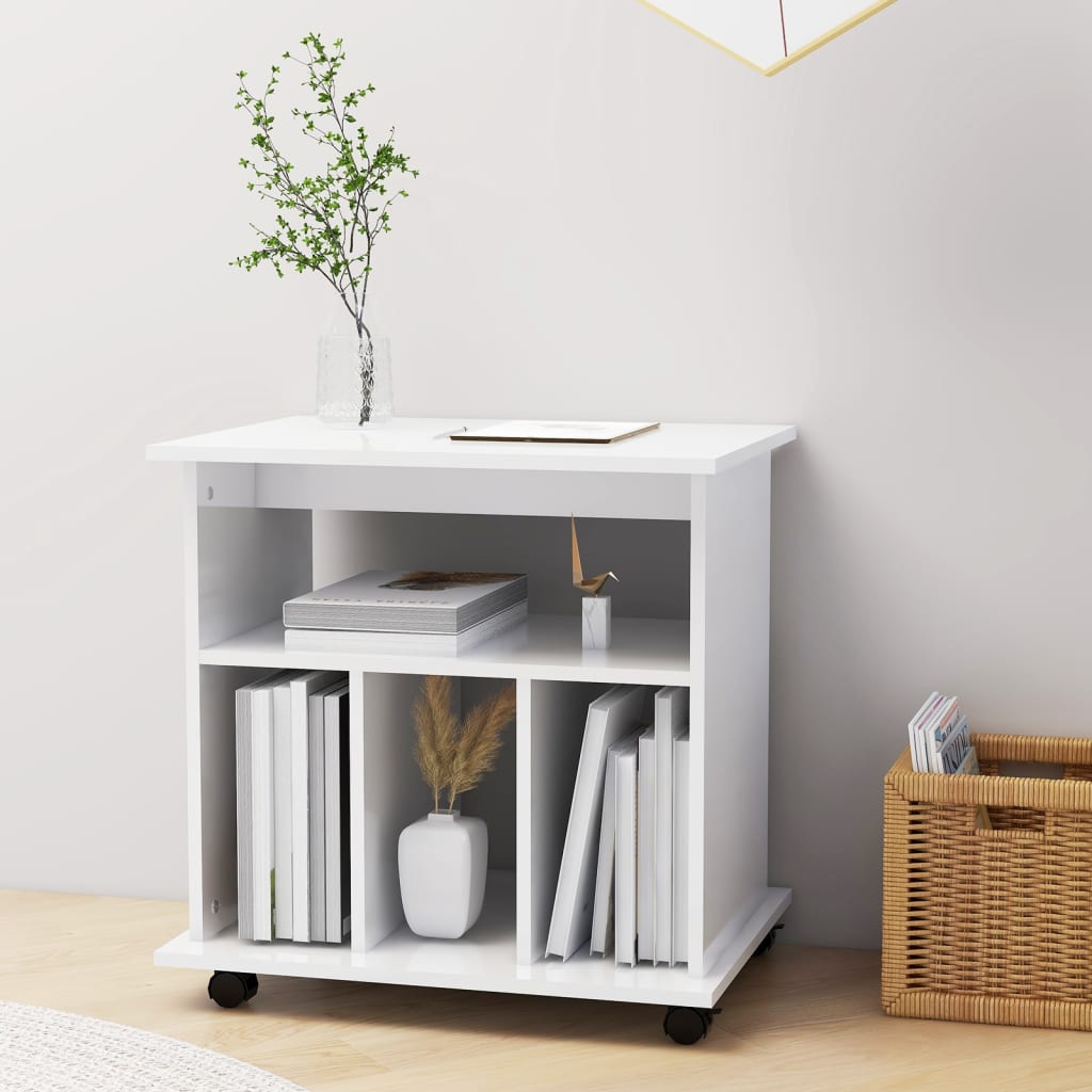 Mobiletto con Ruote Bianco Lucido 60x45x60 cm Legno Multistrato - homemem39