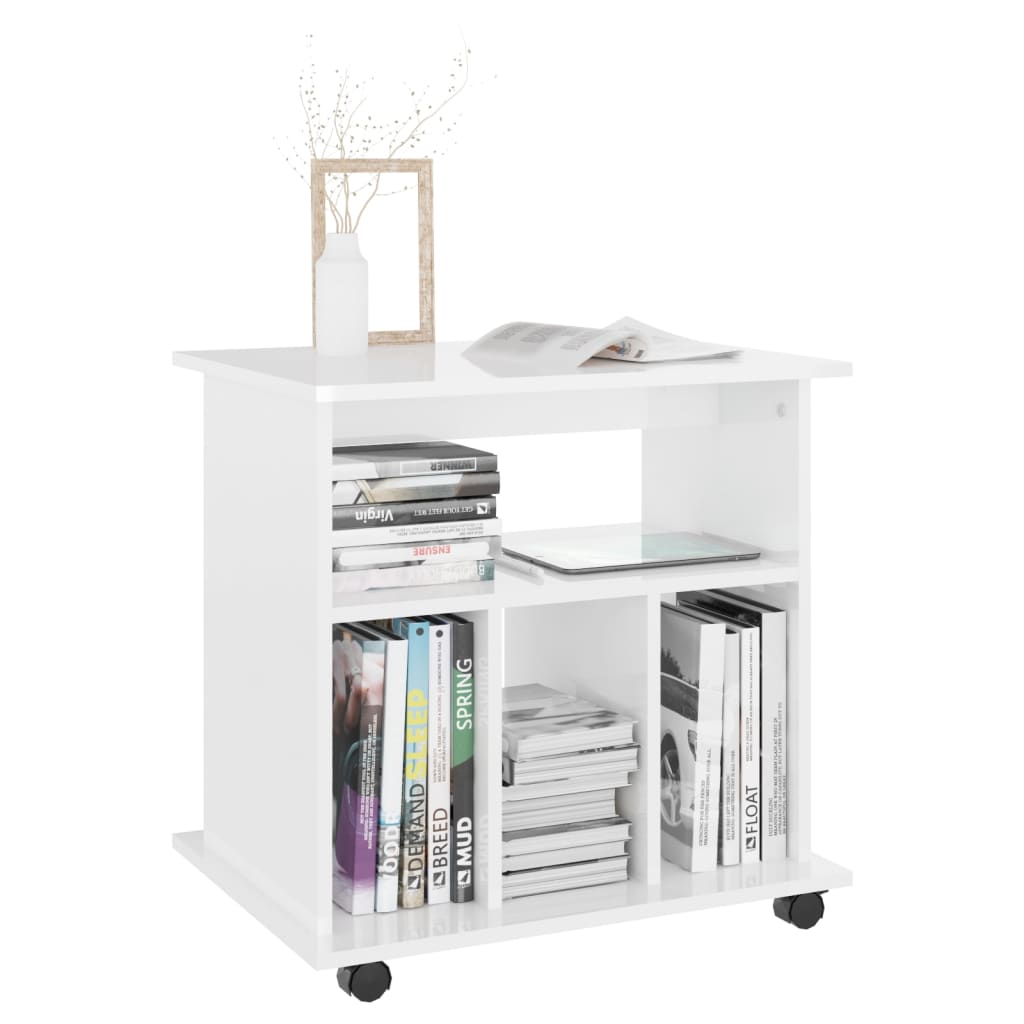 Mobiletto con Ruote Bianco Lucido 60x45x60 cm Legno Multistrato - homemem39