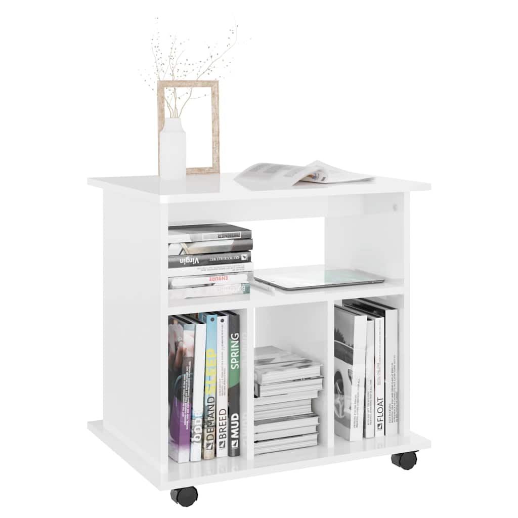 Mobiletto con Ruote Bianco Lucido 60x45x60 cm Legno Multistrato
