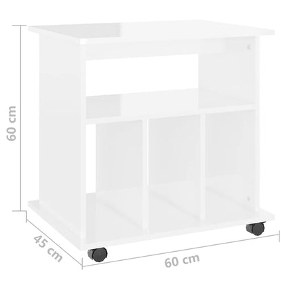Mobiletto con Ruote Bianco Lucido 60x45x60 cm Legno Multistrato