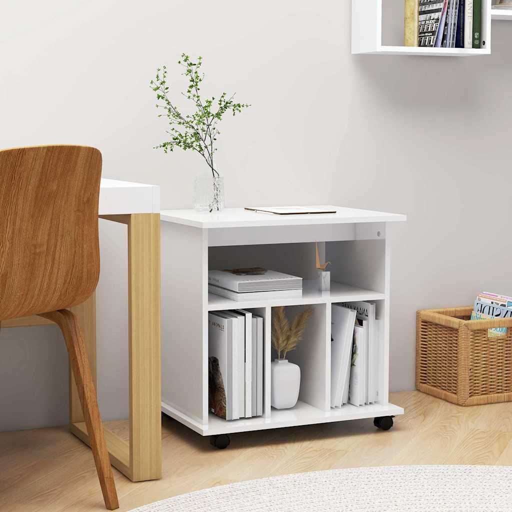 Mobiletto con Ruote Bianco Lucido 60x45x60 cm Legno Multistrato