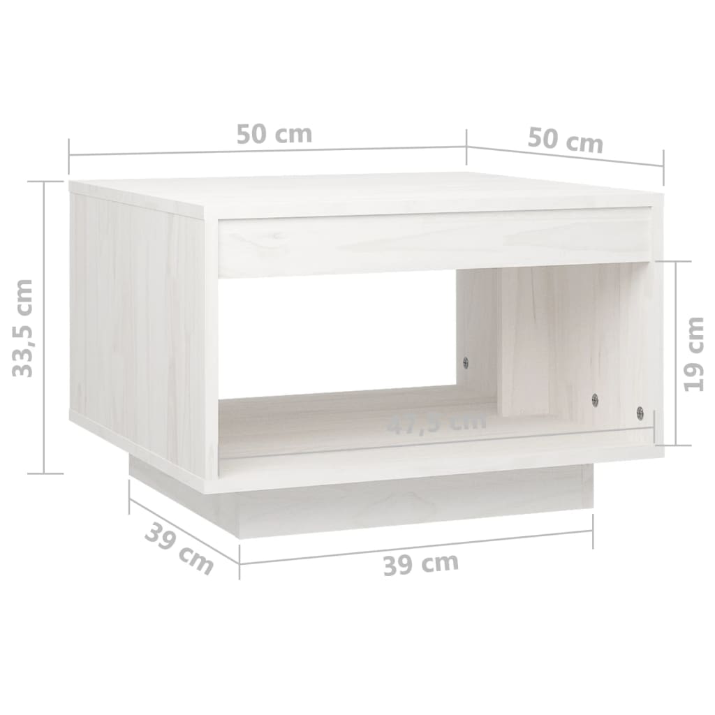Tavolino da Salotto Bianco 50x50x33,5 cm Legno Massello di Pino | homemem39