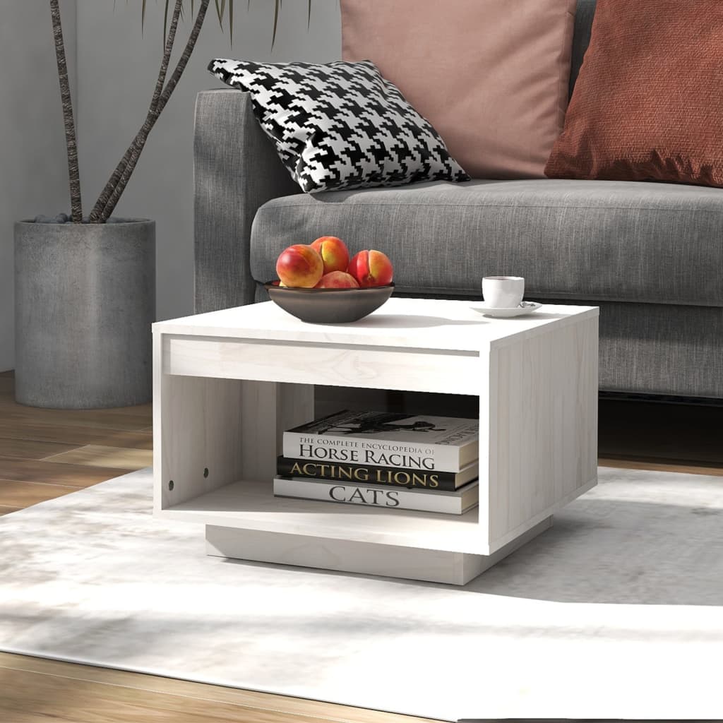 Tavolino da Salotto Bianco 50x50x33,5 cm Legno Massello di Pino | homemem39