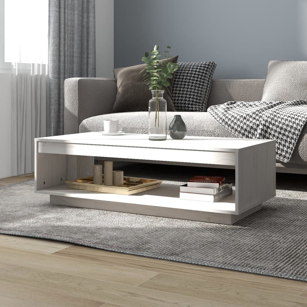 Tavolino da Salotto Bianco 110x50x33,5 cm in Legno di Pino | homemem39