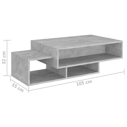 Tavolino Salotto Grigio Cemento 105x55x32 cm Legno Multistrato