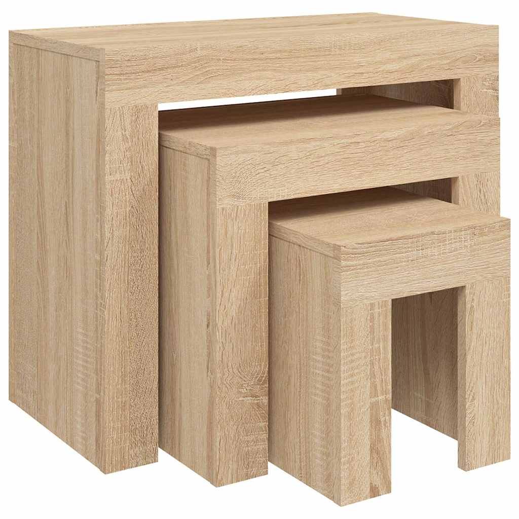 Tavolini Impilabili 3 pz Rovere Sonoma in Legno Multistrato
