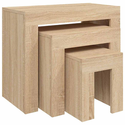 Tavolini Impilabili 3 pz Rovere Sonoma in Legno Multistrato