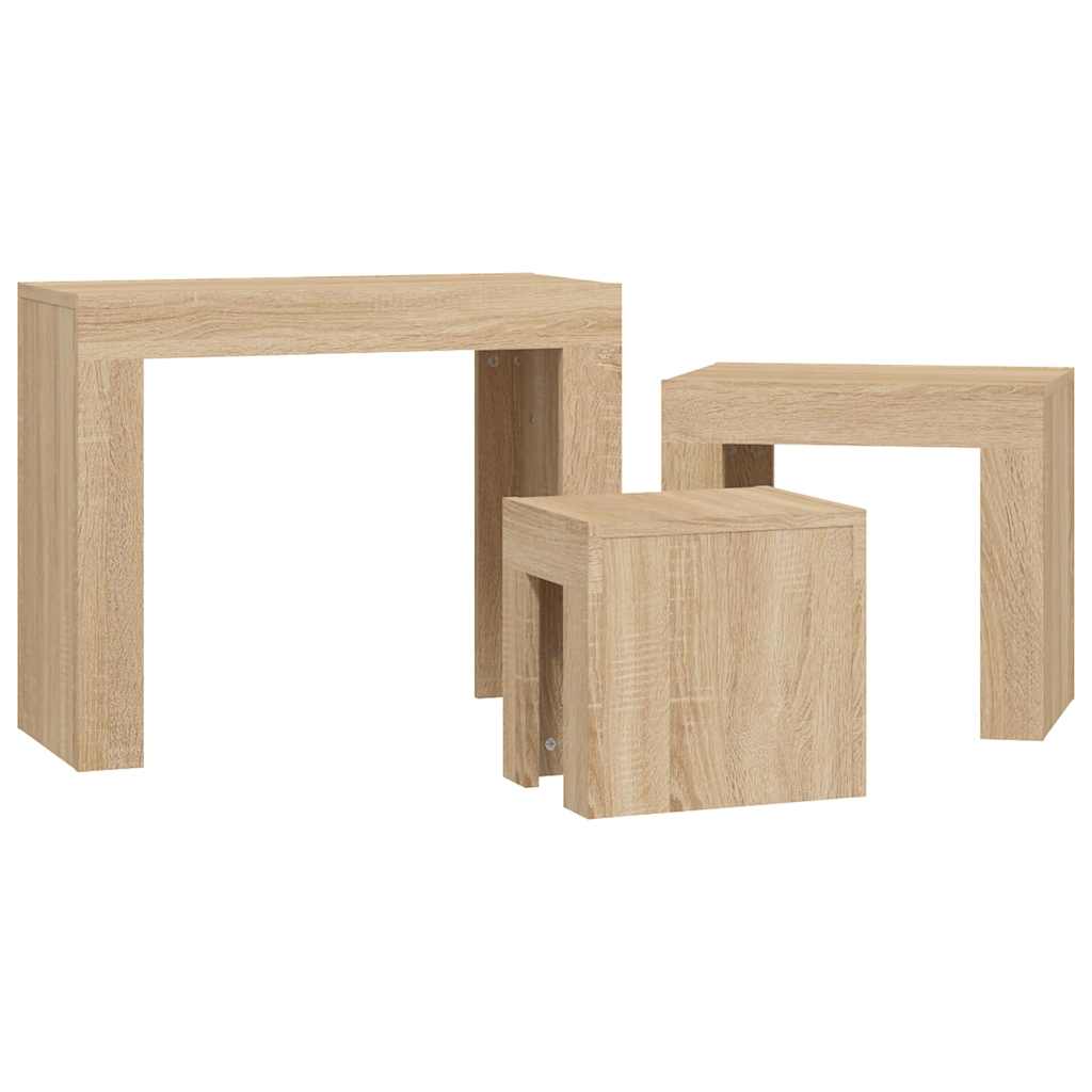 Tavolini Impilabili 3 pz Rovere Sonoma in Legno Multistrato