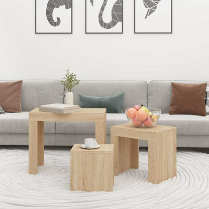 Tavolini Impilabili 3 pz Rovere Sonoma in Legno Multistrato