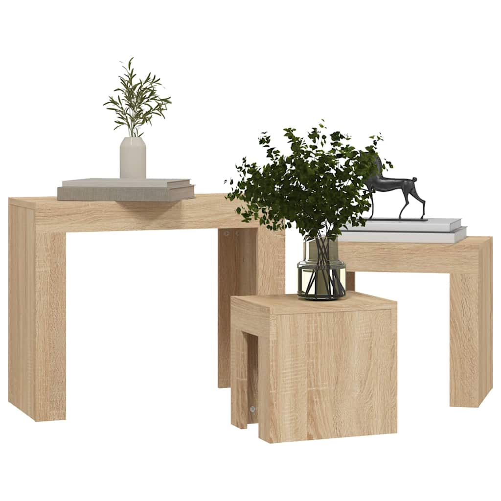 Tavolini Impilabili 3 pz Rovere Sonoma in Legno Multistrato