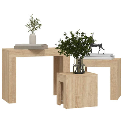 Tavolini Impilabili 3 pz Rovere Sonoma in Legno Multistrato