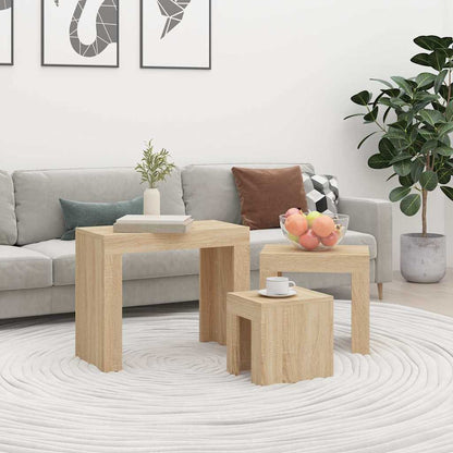 Tavolini Impilabili 3 pz Rovere Sonoma in Legno Multistrato