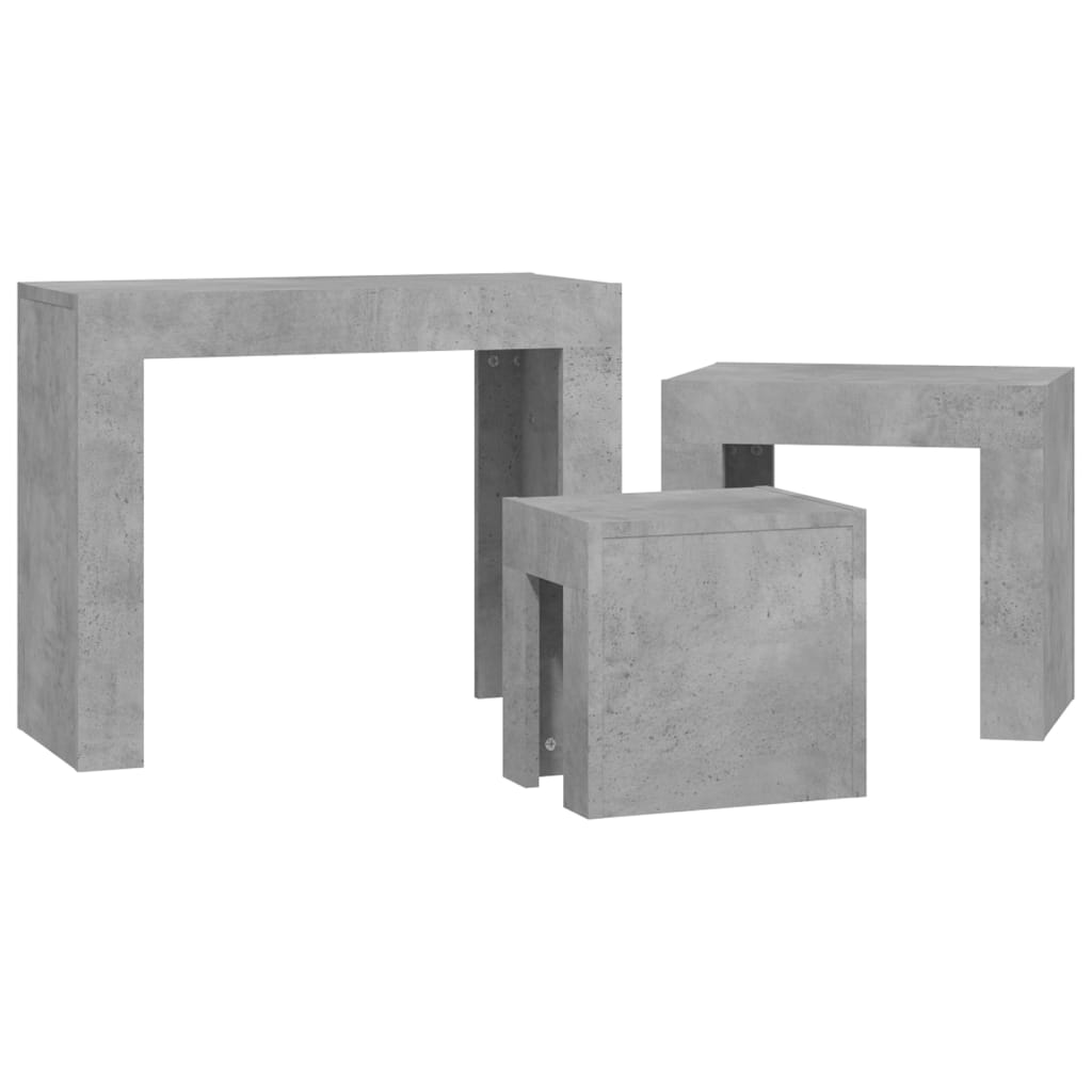 Tavolini da Salotto Impilabili 3pz Grigio Cemento in Truciolato | homemem39