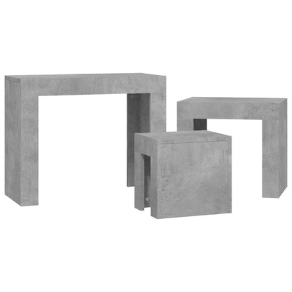 Tavolini da Salotto Impilabili 3pz Grigio Cemento in Truciolato | homemem39