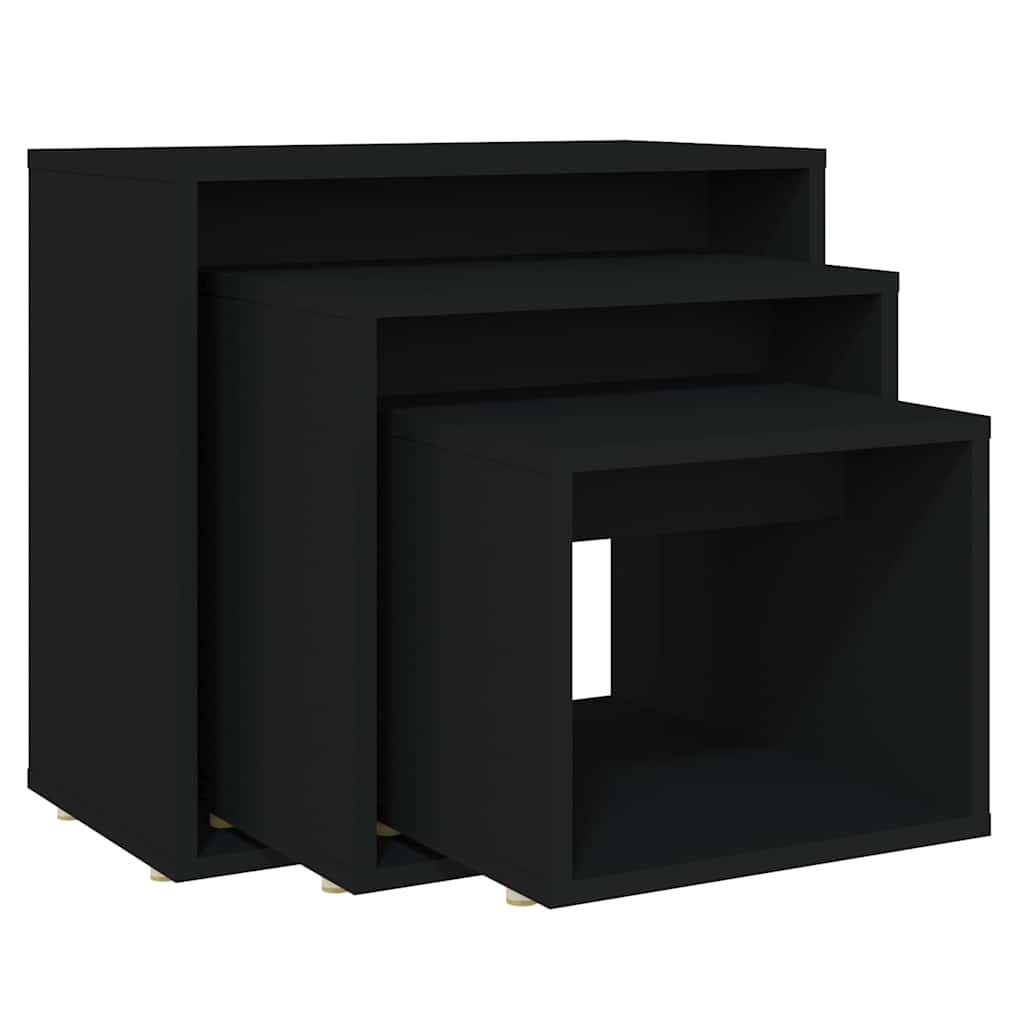 Tavolini Impilabili 3 pz Neri in Legno Multistrato