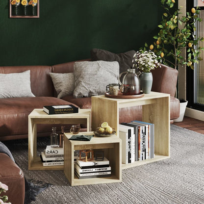 Tavolini Impilabili 3 pz Rovere Sonoma in Truciolato | homemem39