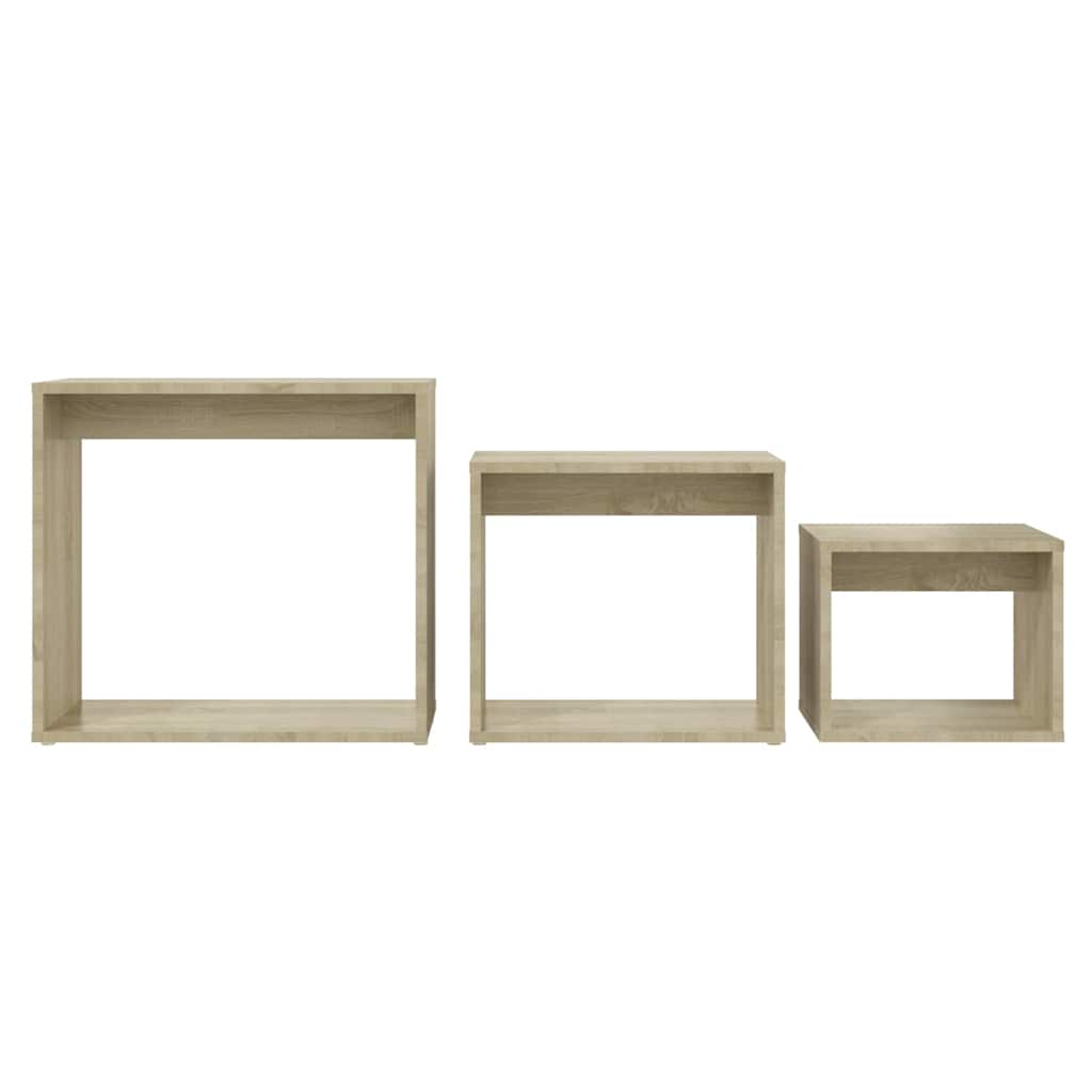Tavolini Impilabili 3 pz Rovere Sonoma in Legno Multistrato