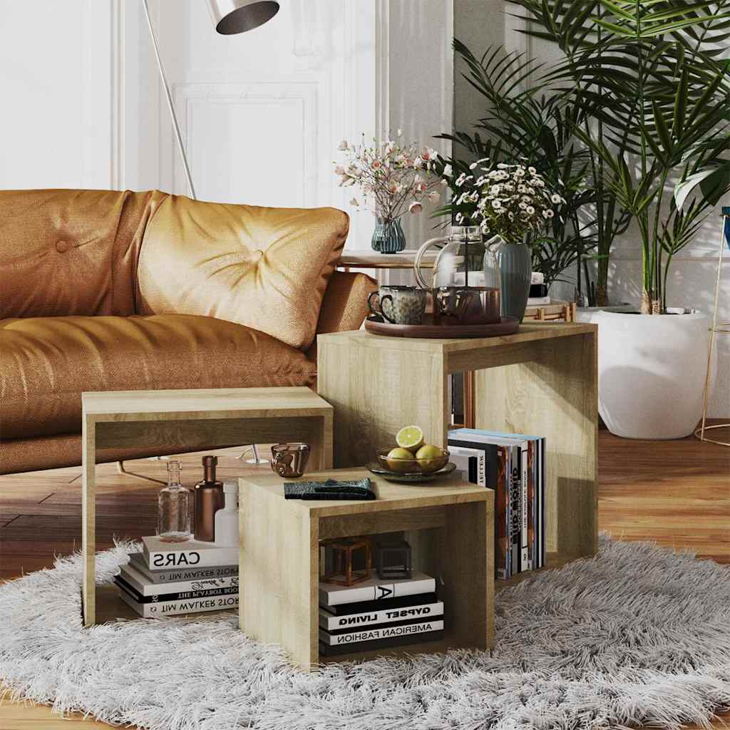 Tavolini Impilabili 3 pz Rovere Sonoma in Legno Multistrato