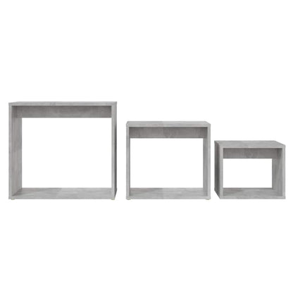 Tavolini Impilabili 3 pz Grigio Cemento in Legno Multistrato