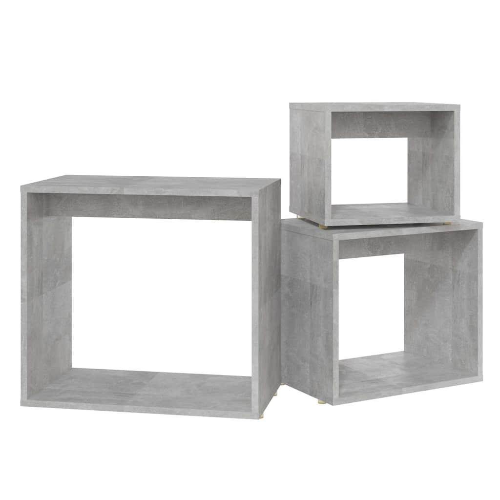 Tavolini Impilabili 3 pz Grigio Cemento in Legno Multistrato