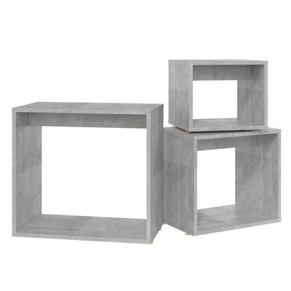 Tavolini Impilabili 3 pz Grigio Cemento in Legno Multistrato