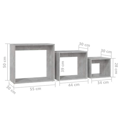 Tavolini Impilabili 3 pz Grigio Cemento in Legno Multistrato