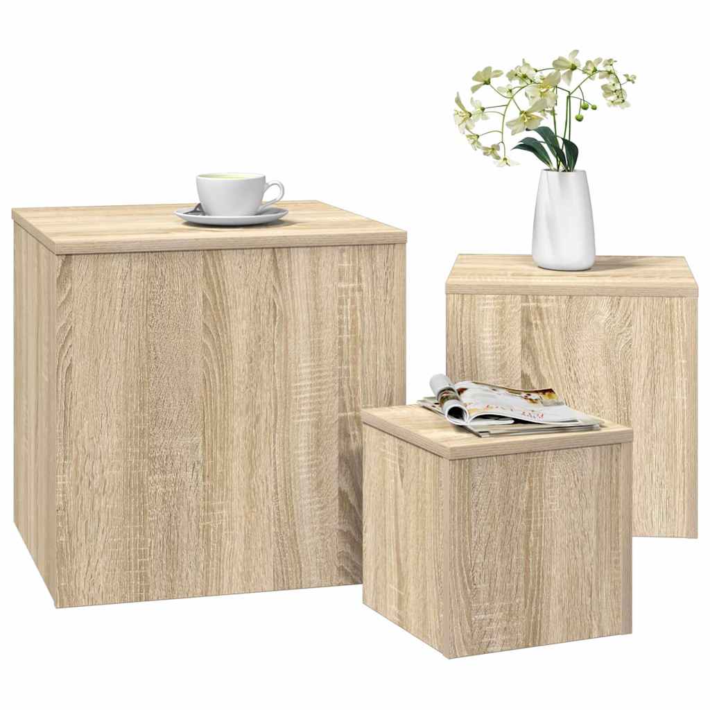 Tavolini 3 pz Rovere Sonoma in Legno Multistrato