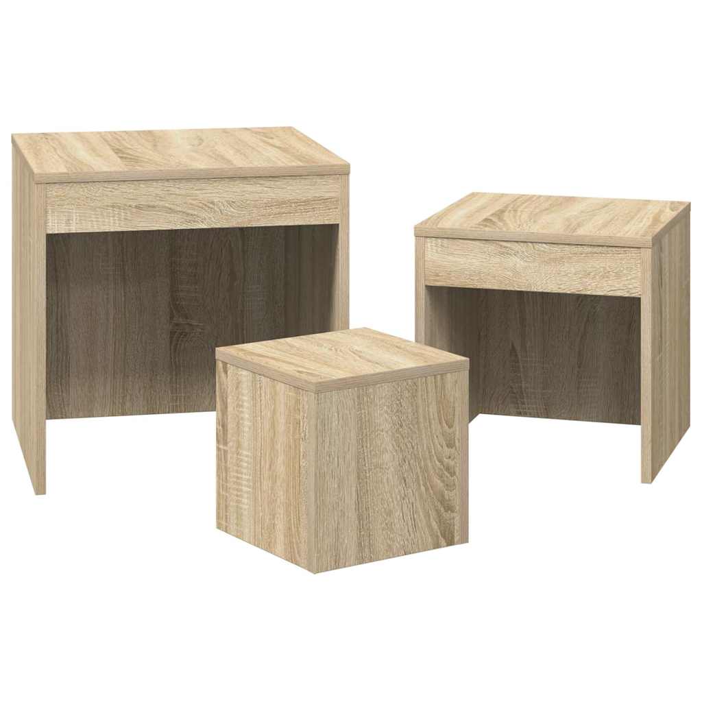 Tavolini Impilabili 3 pz Rovere Sonoma in Legno Multistrato