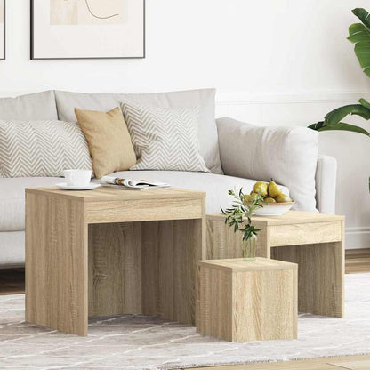 Tavolini Impilabili 3 pz Rovere Sonoma in Legno Multistrato