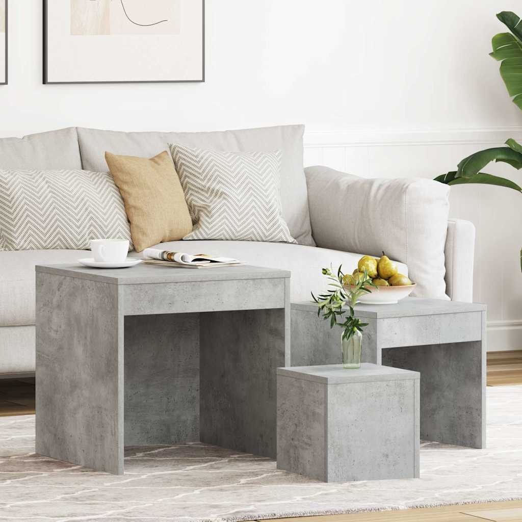 Tavolini Impilabili 3 pz Grigio Cemento in Legno Multistrato