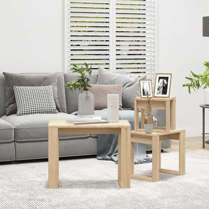 Tavolini Impilabili 3 pz Rovere Sonoma in Legno Multistrato | homemem39