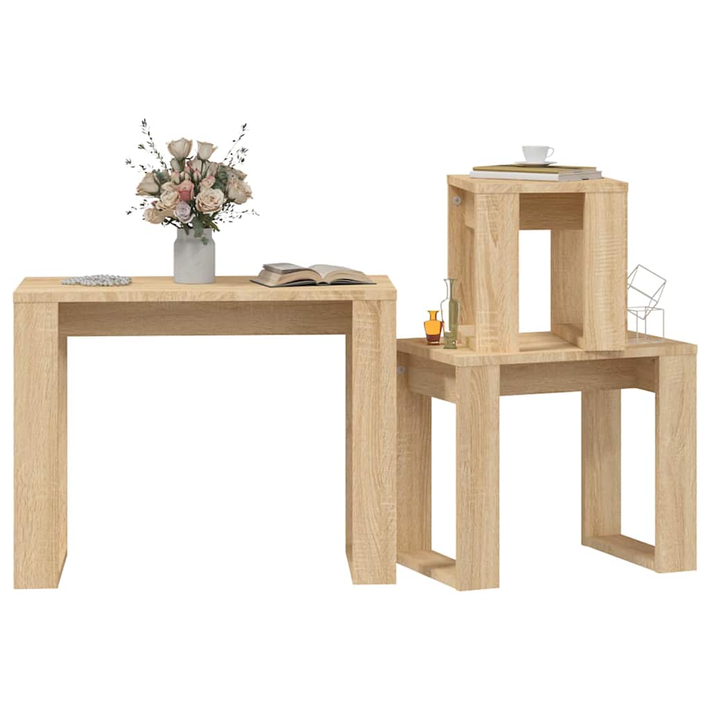 Tavolini Impilabili 3 pz Rovere Sonoma in Legno Multistrato