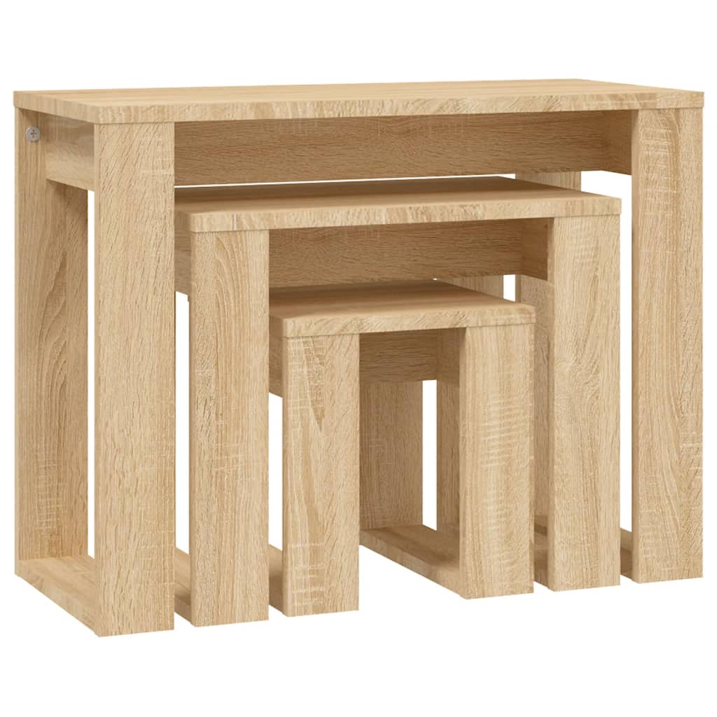 Tavolini Impilabili 3 pz Rovere Sonoma in Legno Multistrato | homemem39
