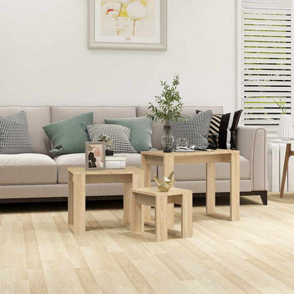 Tavolini Impilabili 3 pz Rovere Sonoma in Legno Multistrato