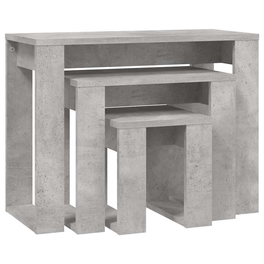 Tavolini Impilabili 3 pz Grigio Cemento in Legno Multistrato