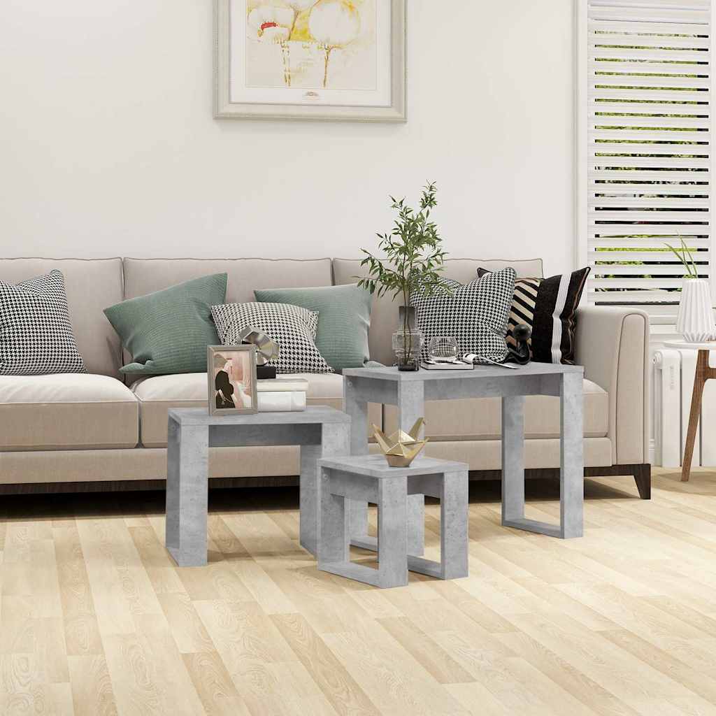 Tavolini Impilabili 3 pz Grigio Cemento in Legno Multistrato