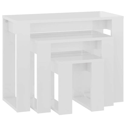 Tavolini Impilabili 3 pz Bianco Lucido in Legno Multistrato