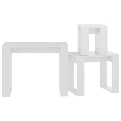 Tavolini Impilabili 3 pz Bianco Lucido in Legno Multistrato
